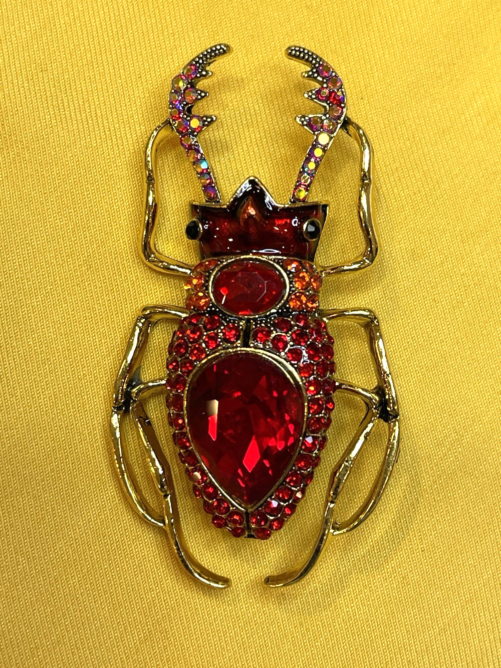 NWOT Red Beetle Scarab Brooch Pin Rhinestone Glass Enamel Animal Insect Costume